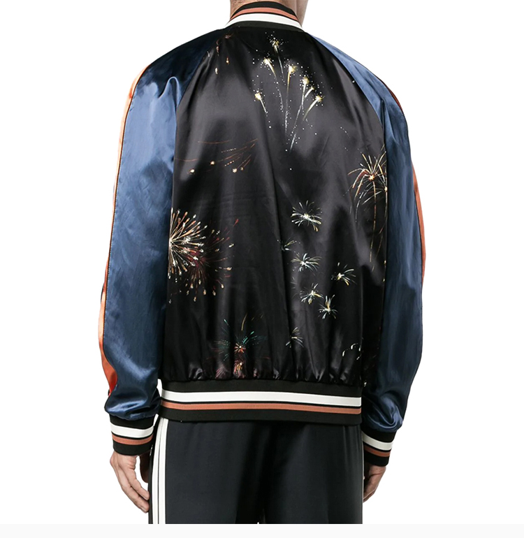 valentino/华伦天奴 蓝黑拼色烟花图案时尚短款外套男士夹克