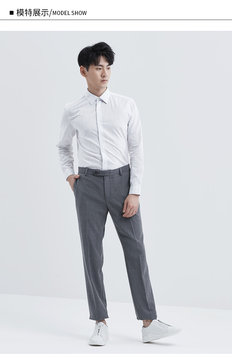 ziozia/ziozia春季韩版时尚绅士棉质灰色长袖休闲条纹衬衫男男士长袖