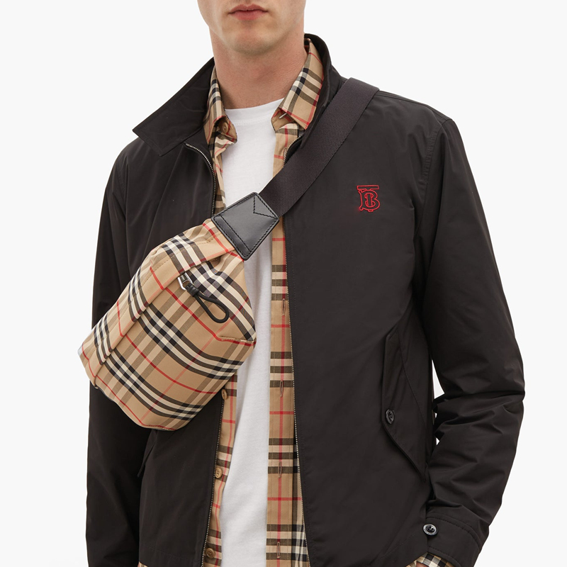 【包税】burberry/博柏利 vintage 男士中号格纹棉质腰包 80104301