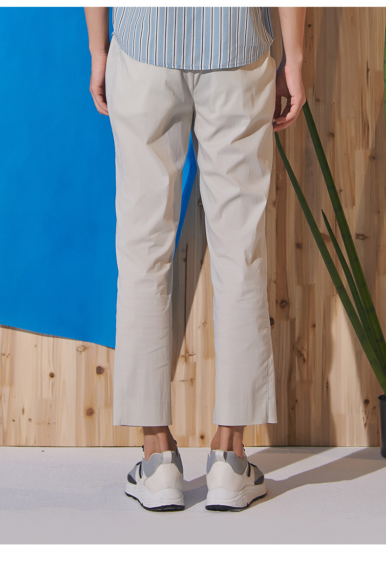 ziozia/ziozia夏季薄款时尚休闲修身韩版浅米色直筒裤九分男男士休闲