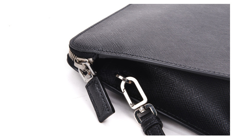 prada/普拉达男士牛皮时尚商务银色人像logo长款拉链手拿钱包黑色