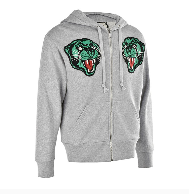 gucci/古驰 男士灰色棉质连虎头刺绣连帽短款外套夹克上衣