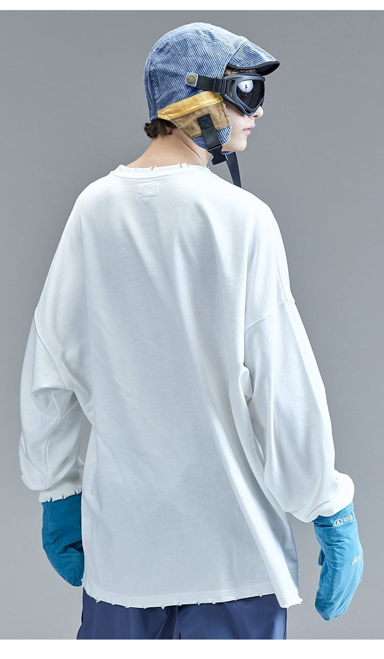 guuka潮牌 男士运动t恤 t恤 圆领 套头 体恤 白t 长袖 t恤 男 白色