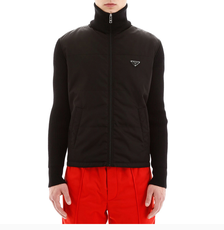 【包税】 prada/普拉达 【19秋冬】男士冬季三角标logo印花黑色针织
