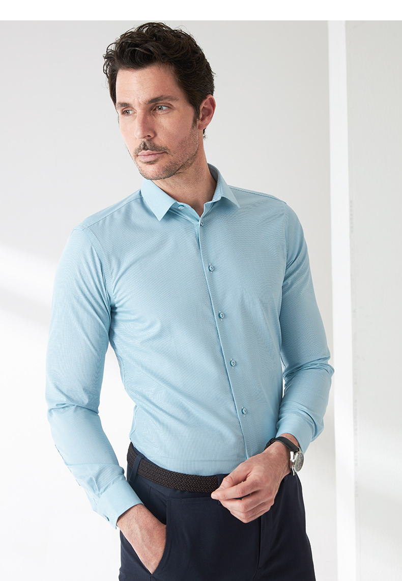 camicissima/恺米切2019秋冬休闲男士长袖衬衫 草绿色纯棉时尚衬衣