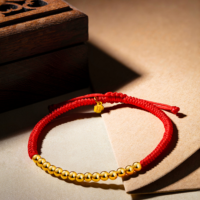 china gold/中国黄金珠宝黄金转运珠手链女圆珠红绳足金手链手绳szyd