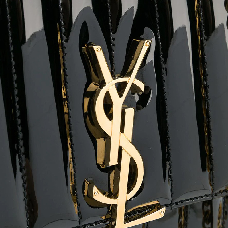 paris/saint laurent paris女包 女士黑色小牛皮金属字母logo翻盖锁链