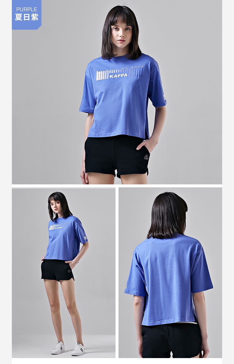 背靠背kappa卡帕新款夏季女子短袖上衣图案印花轻薄透气休闲圆领短t恤