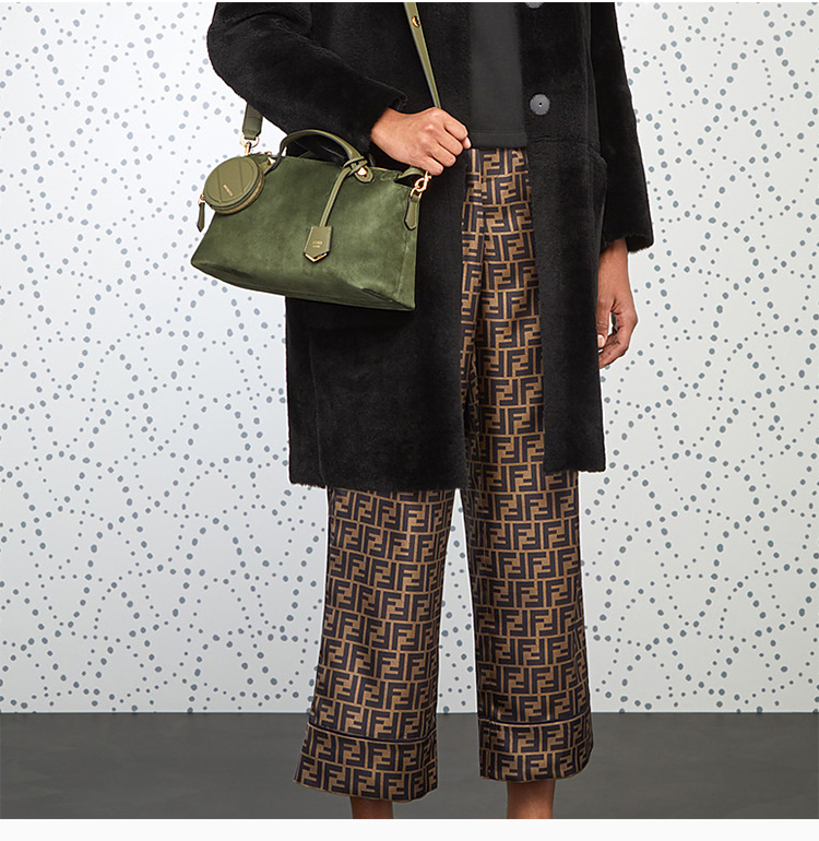 fendi/芬迪 斜纹经典双f图案时尚宽松长裤女士休闲裤阔腿裤
