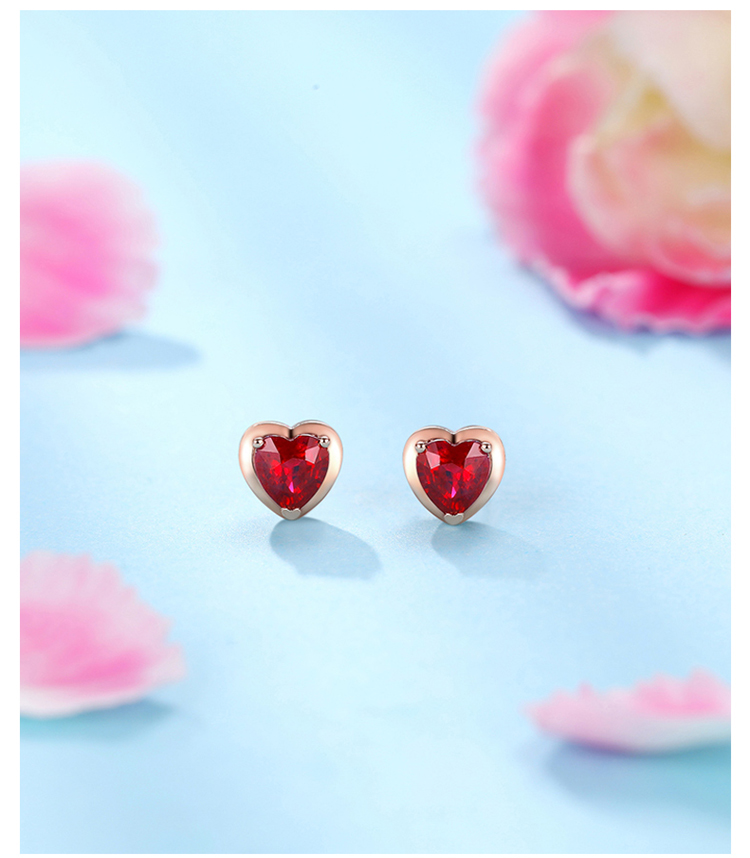 zocai/佐卡伊 18k金玫瑰金色心形耳钉女红宝石彩宝耳钉耳饰