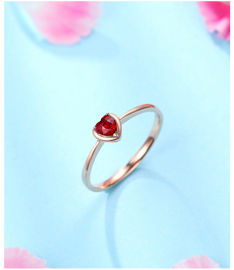zocai/佐卡伊 18k金玫瑰金色爱心红宝石戒指彩金宝石女戒