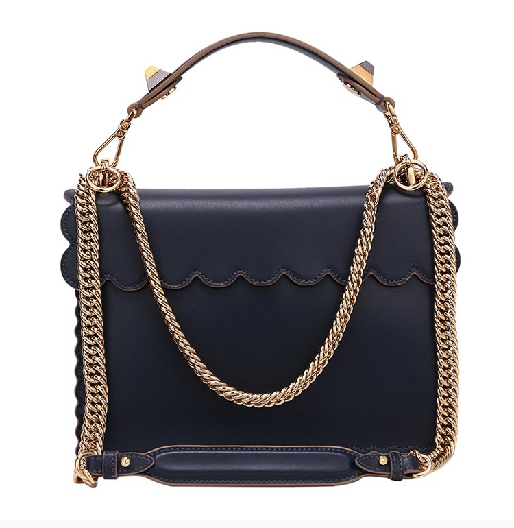 【现货】fendi/芬迪 kani系列 女士纯色小牛皮波浪边饰手提包单肩斜