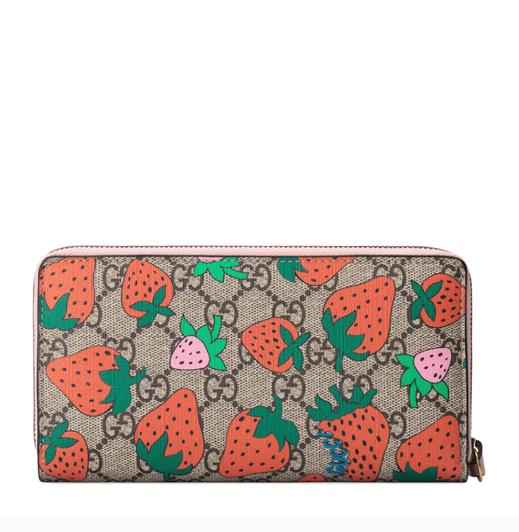 gucci/古驰 19秋冬 女士帆布草莓经典双g印花时尚手拿包钱包