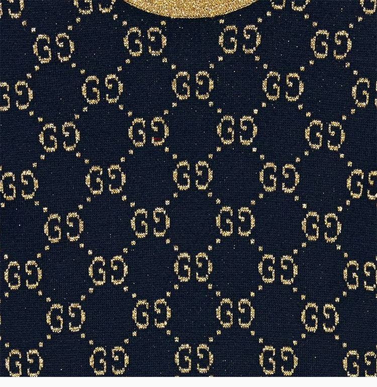 【包税】gucci/古驰 女士海军蓝棉质花纹复古圆领针织衫毛衣 526759