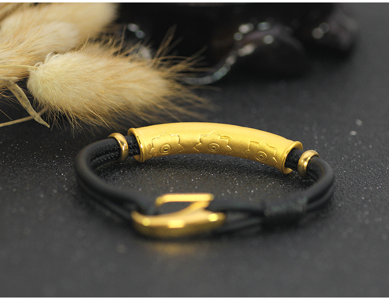 tiger&mabel/彩格魅宝 黄金六字真言羊皮手绳手链 红黑双色羊皮手绳