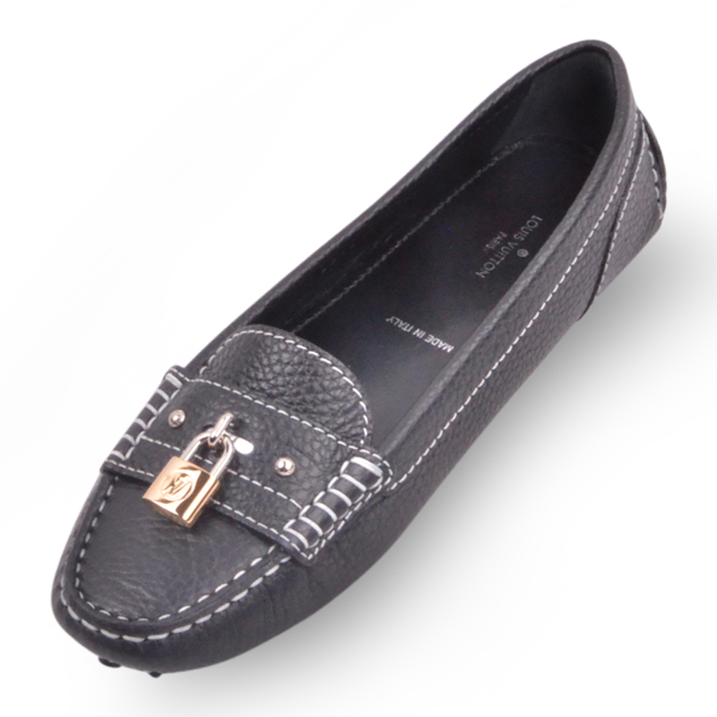louis vuitton/路易威登 女士黑色牛皮金属锁扣浅口平底豆豆鞋乐福鞋