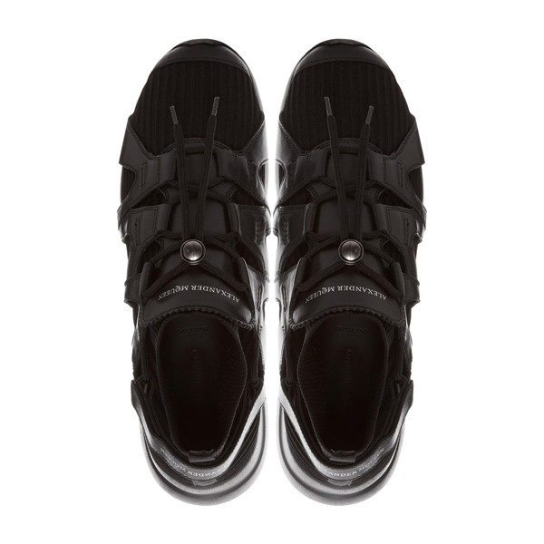 alexandermcqueen/亚历山大麦昆织物牛皮拼接系带男士黑色休闲运动鞋