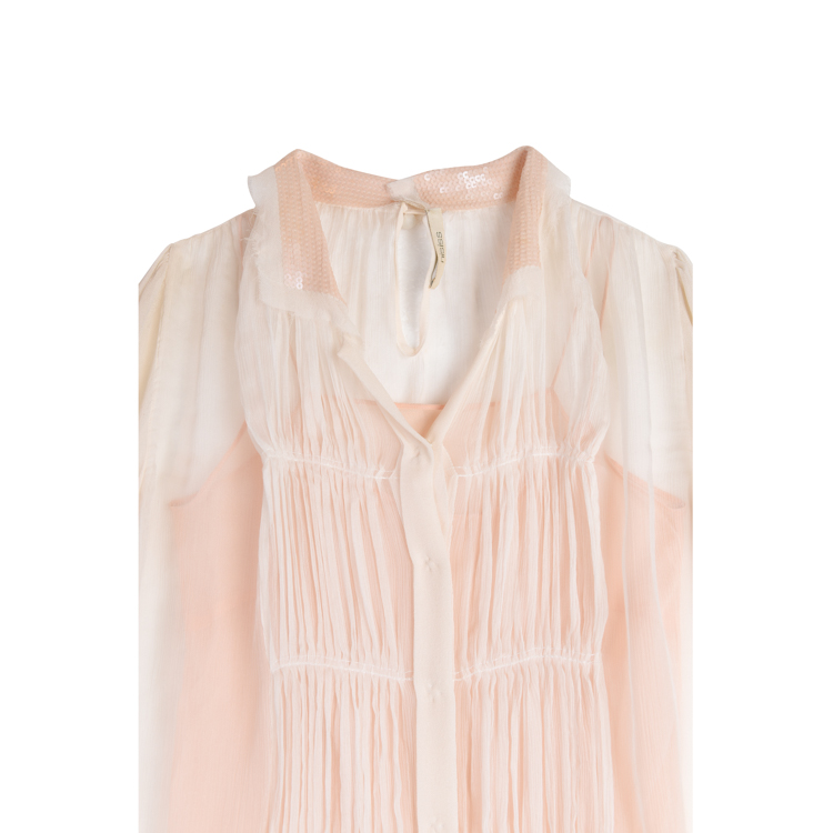 19年春夏款nisiss/怡夕珠片领撞色内衬上衣女士长袖衬衫n123sb11