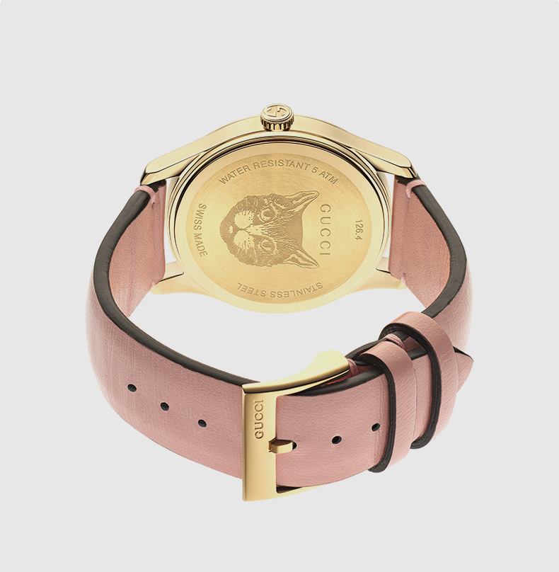 gucci/古驰 g-timeless系列 双g猫头鹰图案表盘 粉带女士石英手表腕表