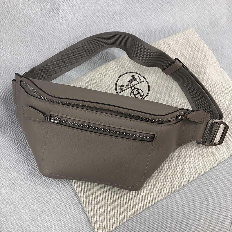 hermes/爱马仕 男士 cityslide m8 灰色牛皮 腰包 cscpmm8ec-ba9908