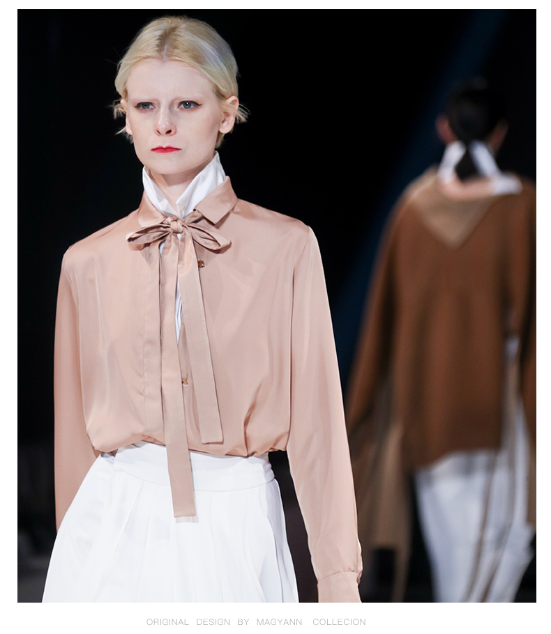 magyann/magyann2019秋冬时装周设计师原创百搭简约飘带女士长袖衬衫