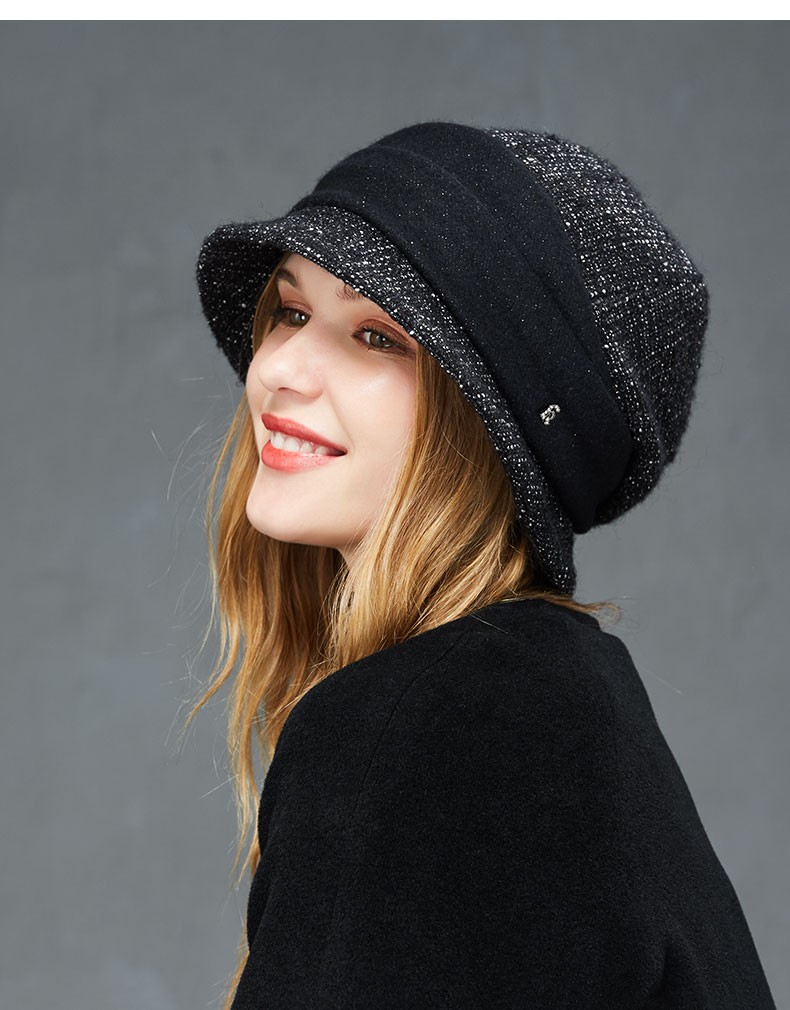 卡蒙2019秋冬新品小香风贝雷帽冬休闲复古鸭舌帽女显脸小黑色帽子拼接