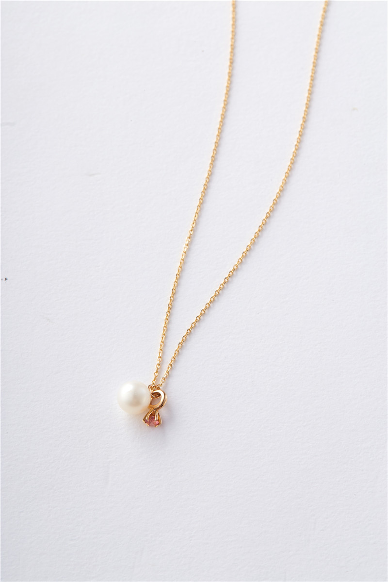 日本首饰4°c/4度 9k金淡水珍珠项链k黄金镶嵌粉色碧玺颈链生辰石项链