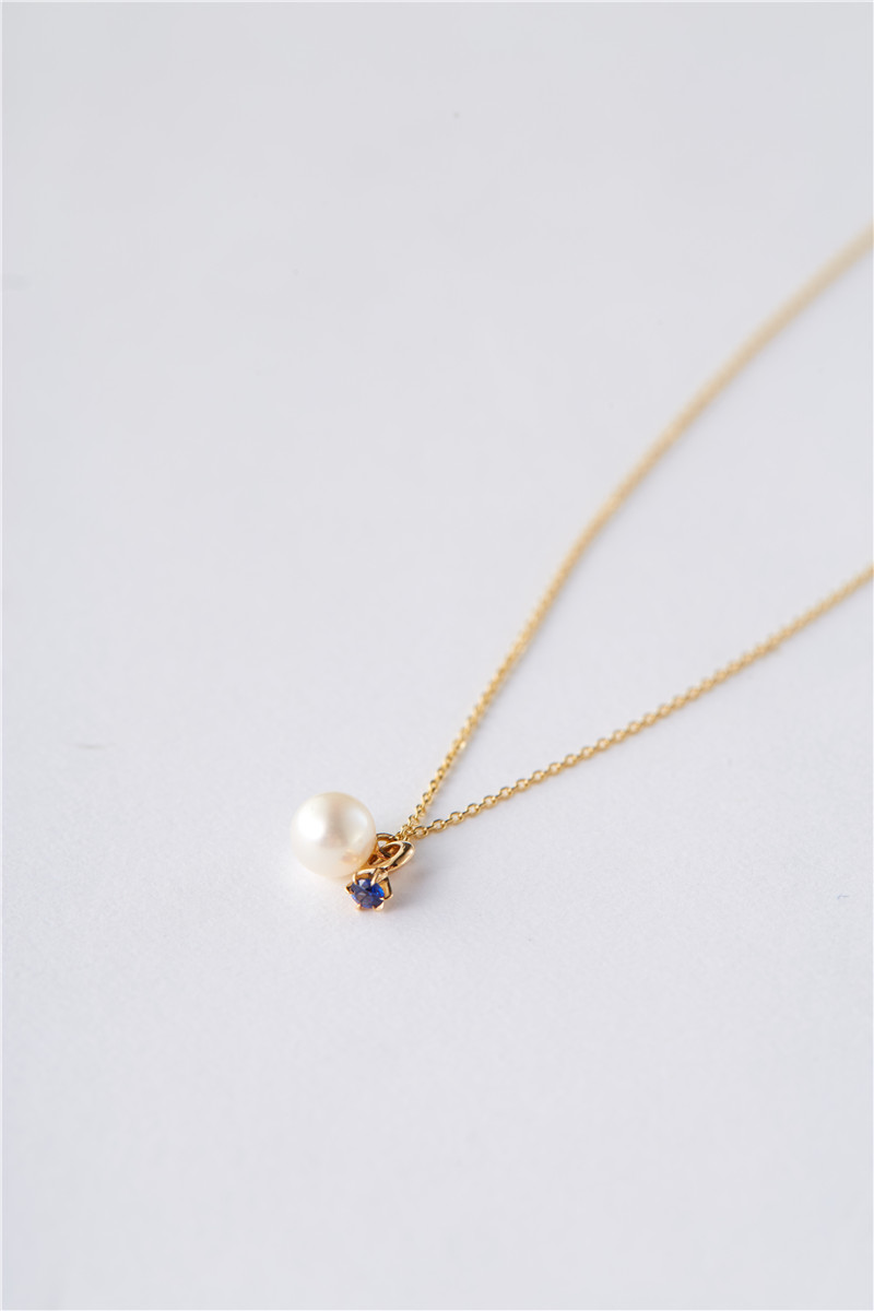 日本首饰4°c/4度 9k金淡水珍珠项链k黄金镶嵌蓝宝石颈链生辰石项链