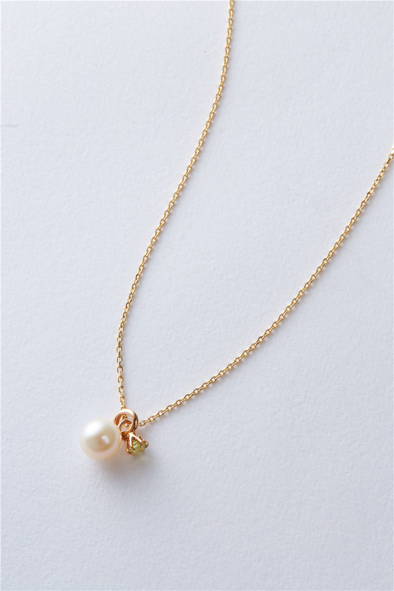 日本首饰4°c/4度 9k金淡水珍珠项链k黄金镶嵌橄榄石颈链生辰石项链