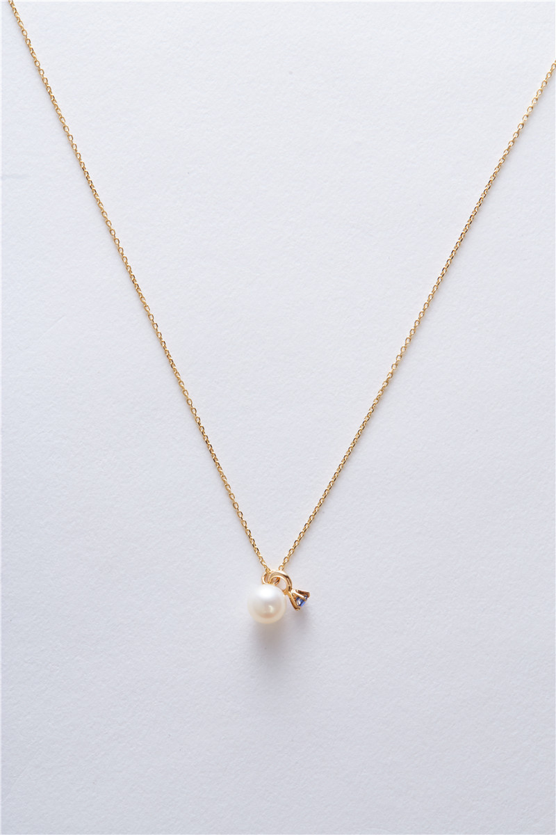 日本首饰4°c/4度 9k金淡水珍珠项链k黄金镶嵌蓝宝石颈链生辰石项链