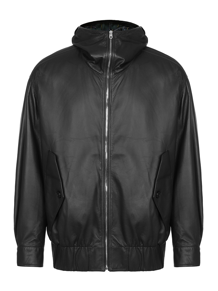 burberry/博柏利 男士皮衣 小羊皮连帽黑色男士皮衣