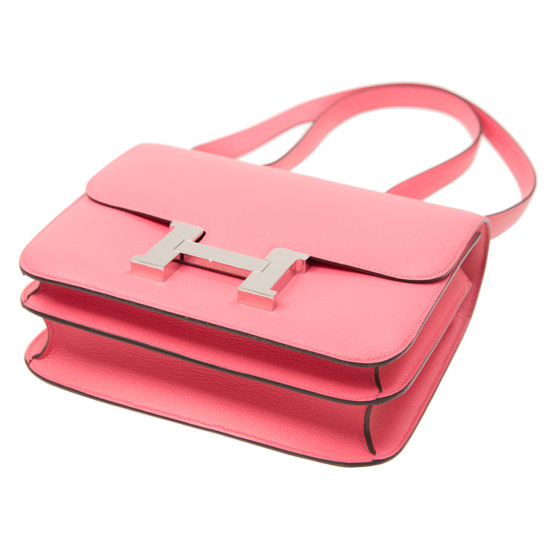 hermes/爱马仕 女士constance 24 8w 粉红色 evercolor 银扣 单肩包