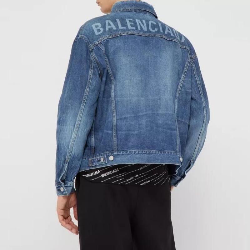 balenciaga/巴黎世家 2019秋冬 男士牛仔外套 洗水字母logo 牛仔蓝色