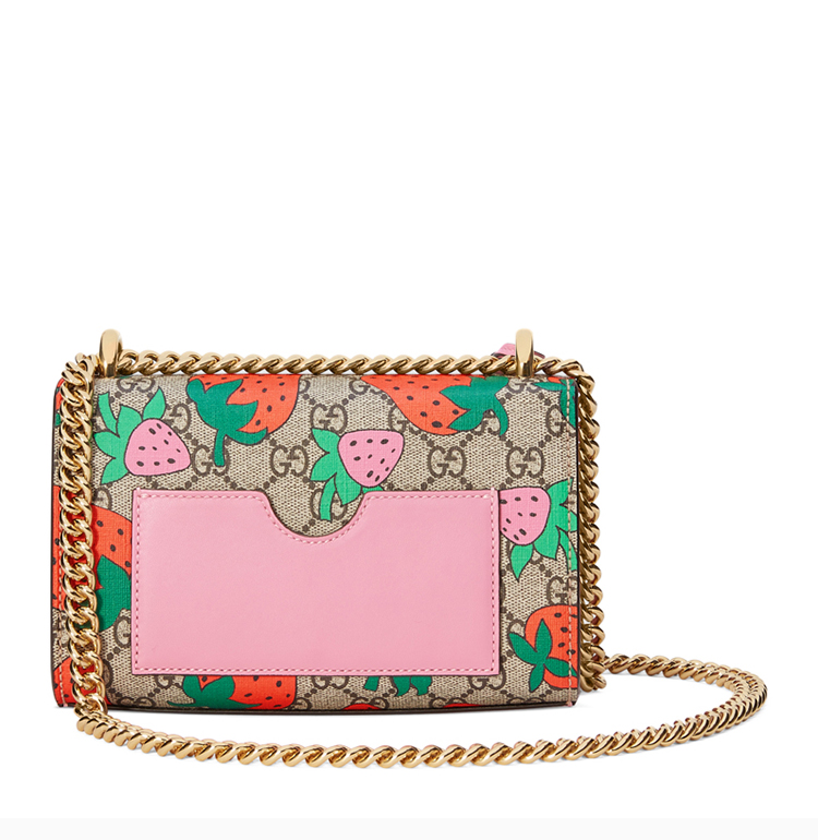 gucci/古驰 19秋冬 王子文同款 padlock系列 女士草莓印花牛皮时尚