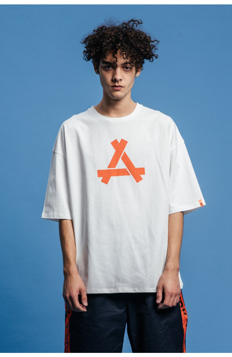 kon2019新款纯棉白色t恤男宽松落肩短袖潮牌欧美街头嘻哈运动休闲男士