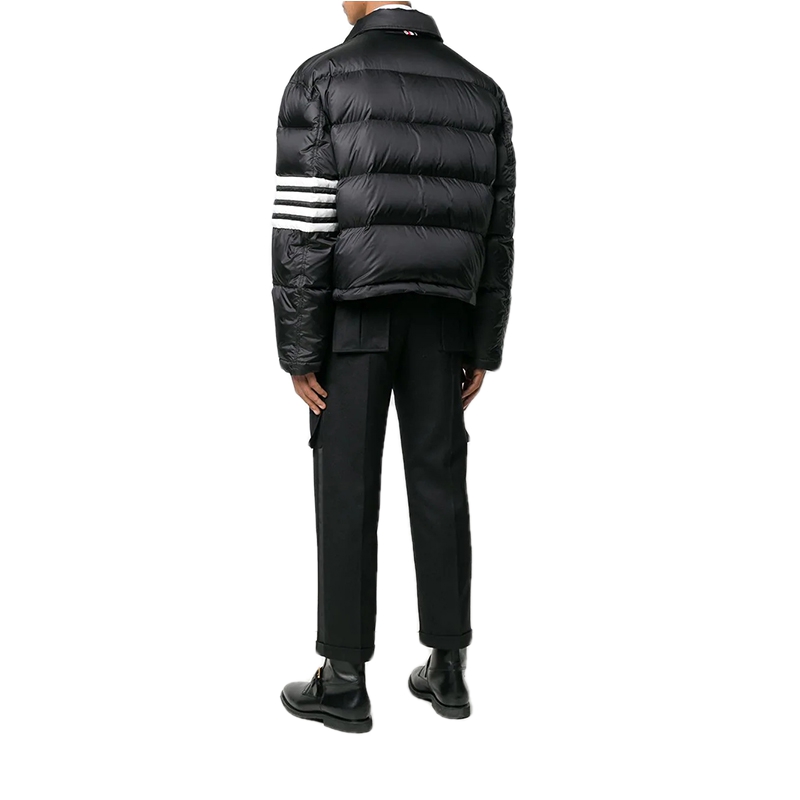 thom browne/thom browne 2019秋冬 男士 黑色 横条 连帽 羽绒服 mjd