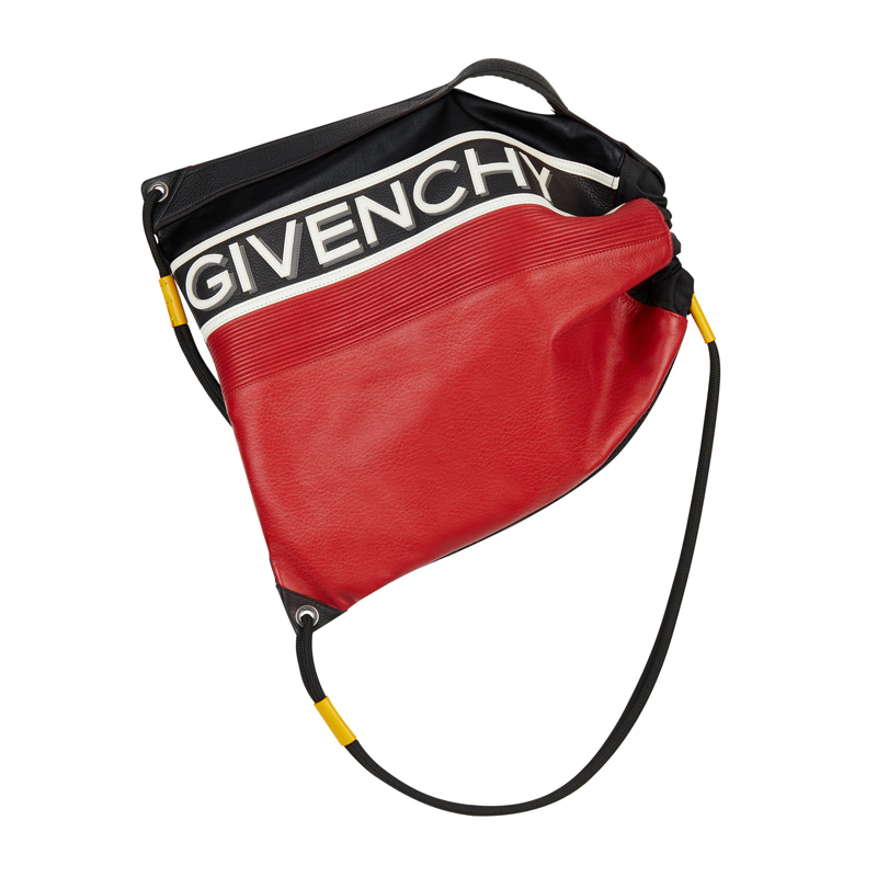givenchy/纪梵希 男士红黑配色小牛皮字母印花抽绳双肩背包bk502sk08x