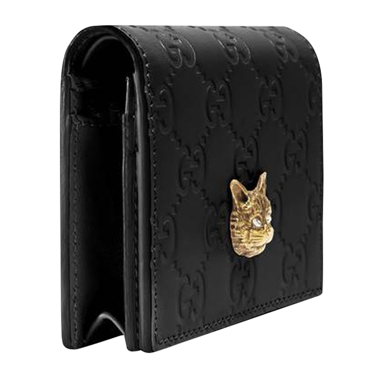 gucci/古驰 女士黑色皮质signature系列猫头图案卡包钱包5480570g6ft