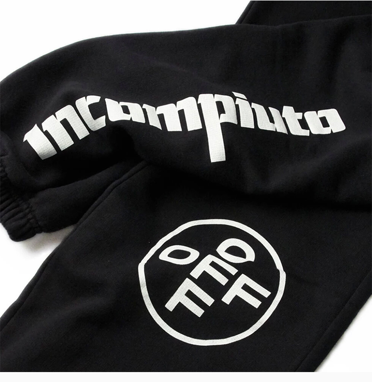 off white/off white 19秋冬 男士黑色棉质logo图案时尚长裤休闲运动