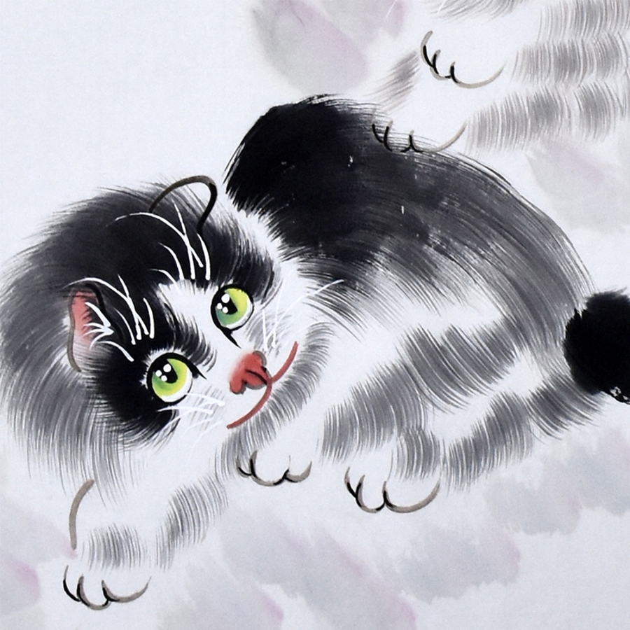璞石《猫趣图》/47cmx70cmcm/传统水墨