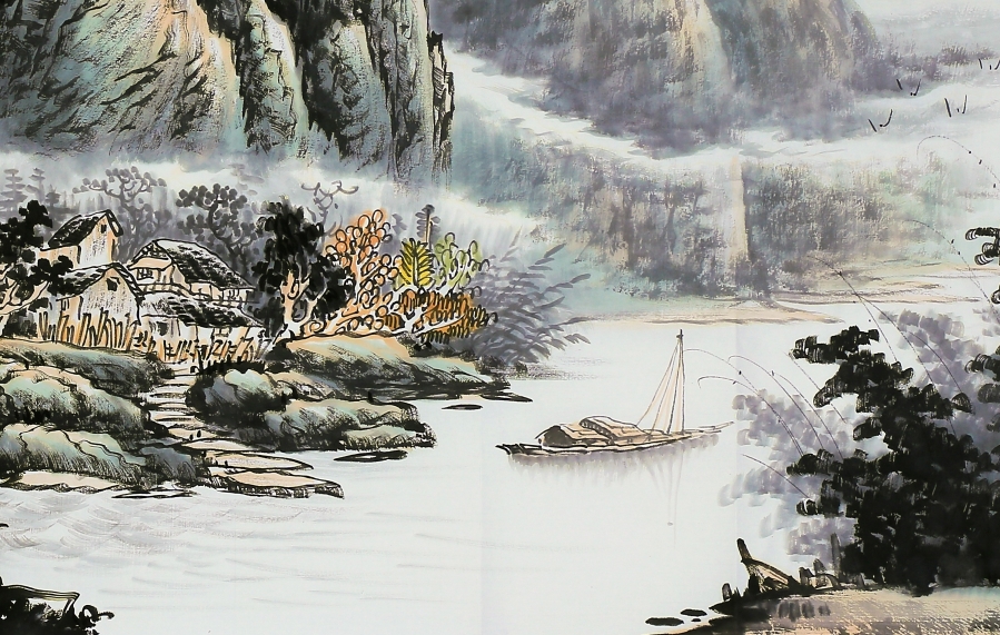 订制 冯高翔《满眼云山舒画卷 一江春水入画楼》/136x68cm/传统水墨