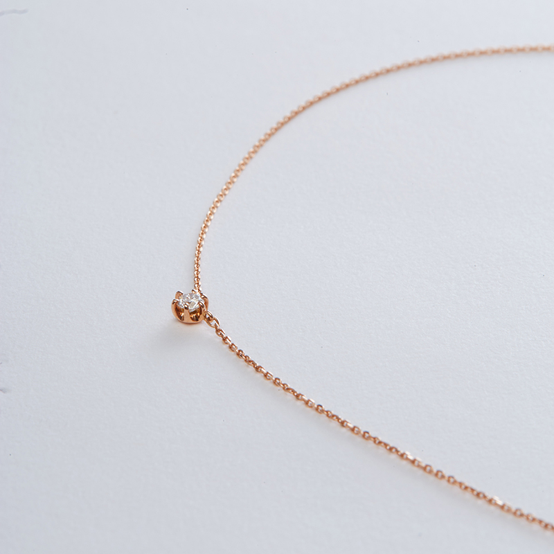 日本首饰4°c/4度 9k金钻石项链玫瑰金优雅单钻颈链 111436823102