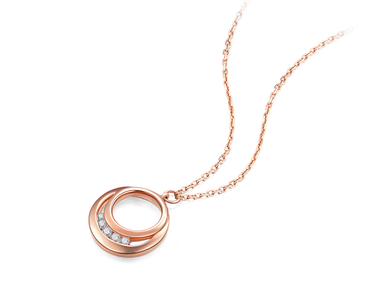 zocai/佐卡伊 18k金玫瑰金色水滴项链750彩金钻石锁骨链圆环项链