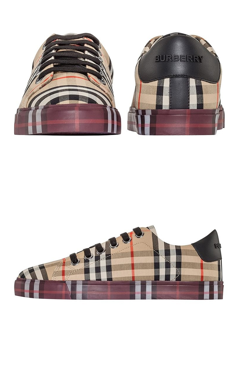 burberry 巴宝莉女鞋 2019年新款经典格纹织物配皮革女士运动鞋系带