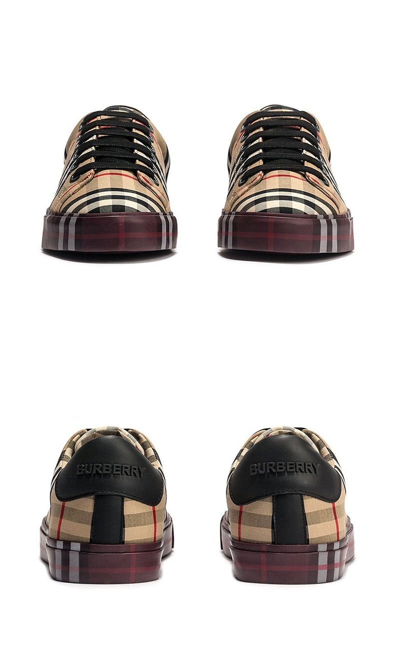 burberry 巴宝莉女鞋 2019年新款经典格纹织物配皮革女士运动鞋系带