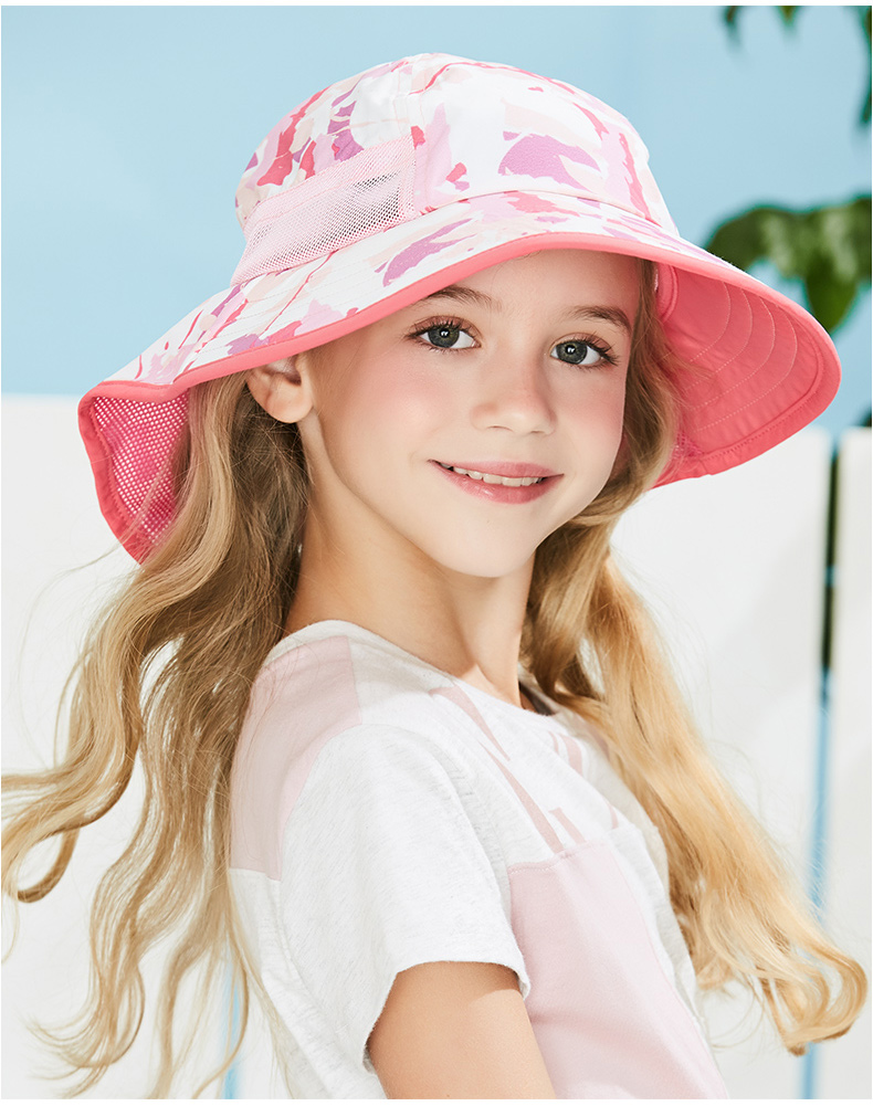 卡蒙儿童护颈防晒遮阳帽女可折叠便携太阳帽防紫外线透气渔夫帽