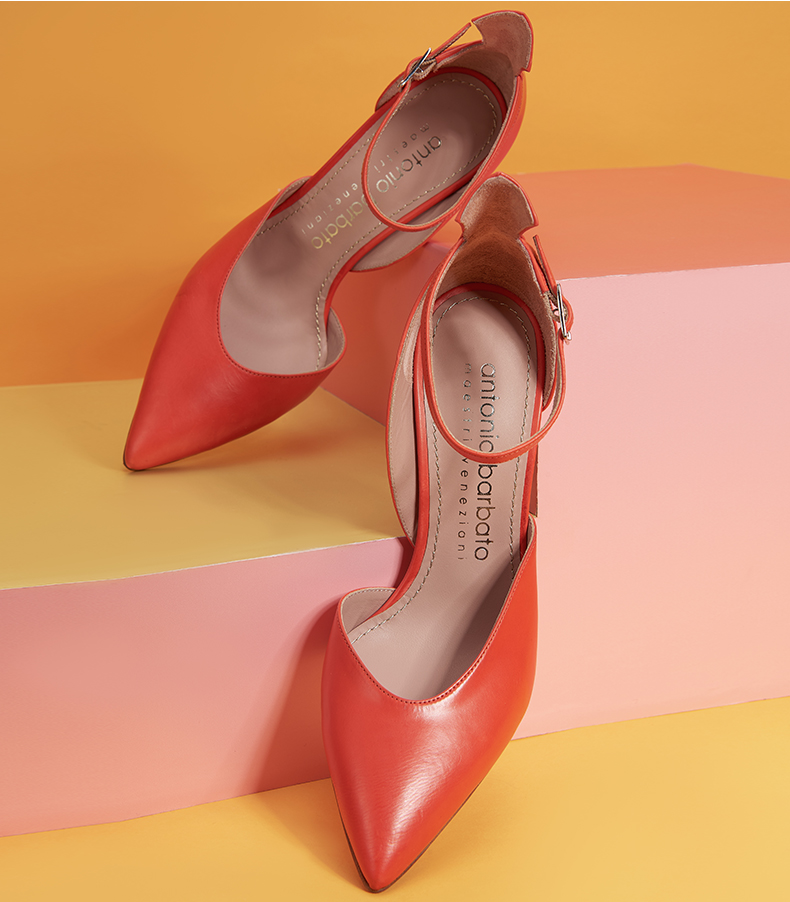 antonio barbato 意大利进口女鞋尖头真皮鞋底小牛皮细中跟女鞋活力