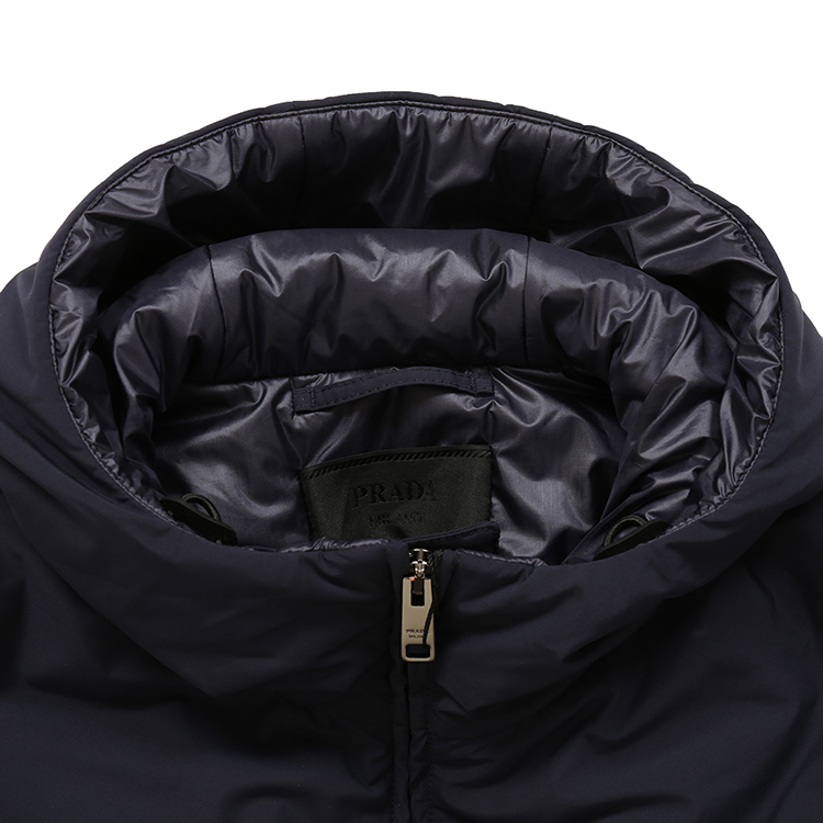 prada/普拉达男士棉服聚酯纤维深蓝色连帽男士棉服