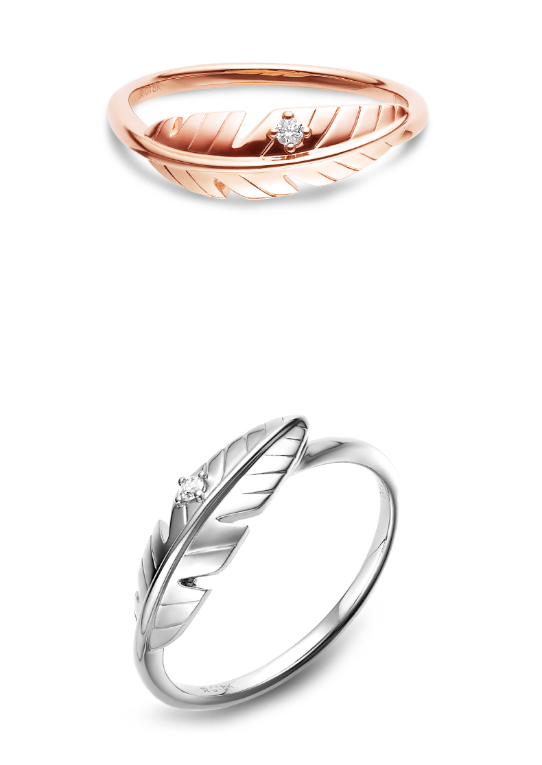 derier/蒂爵 羽翼戒指18k金钻石戒指女玫瑰金羽毛女戒
