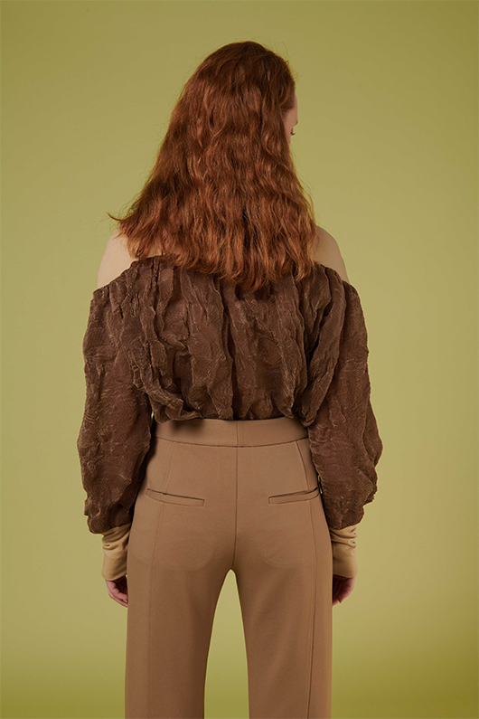 deepmoss/deepmoss 女卫衣 19秋冬 桦茶色皱纱上衣